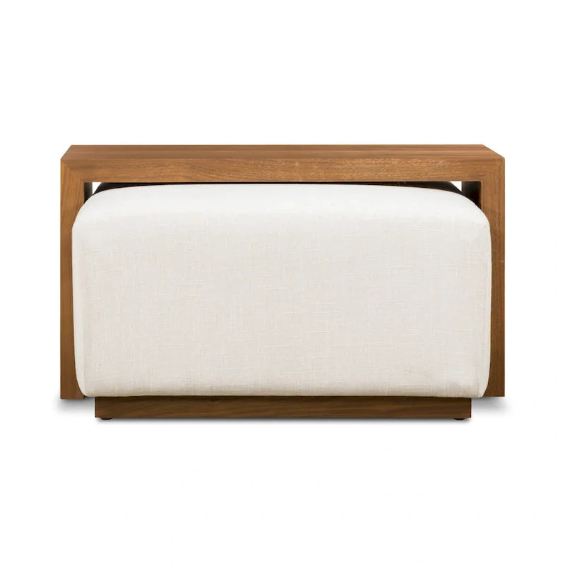 Poly & Bark Pouf Jarmo con Tavolino Regolabile in Noce - Vera Pelle Italiana Pieno Fiore