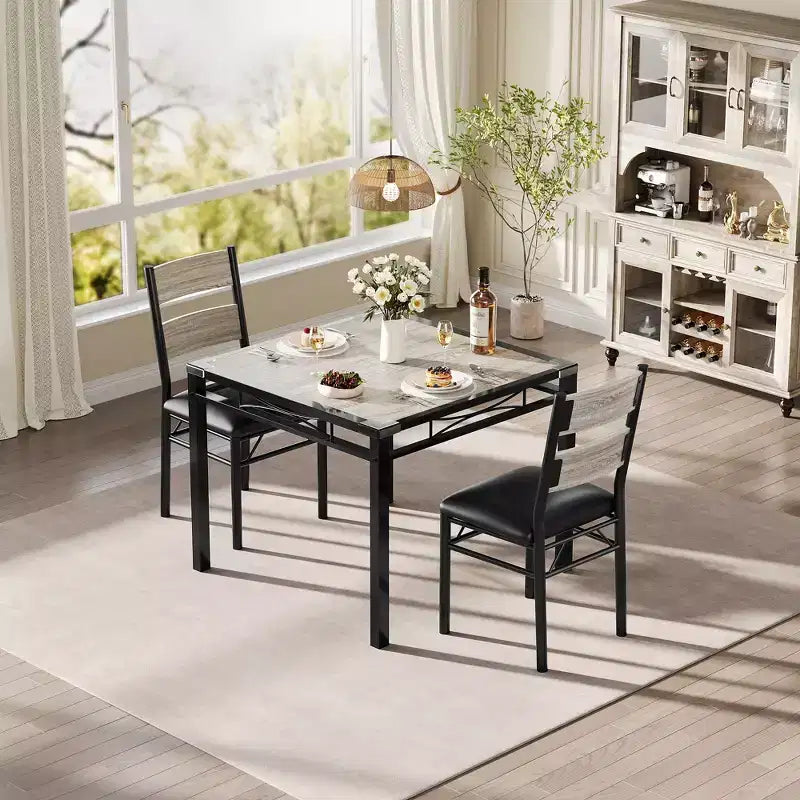Set tavolo da pranzo per 4 persone, con 4 sedie imbottite, set tavolo da pranzo da 5 pezzi in legno con protezione angolare per cucina, appartamento, piccoli spazi