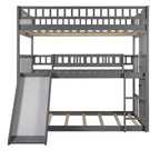 Letto a castello triplo Full Over Full con scaletta convertibile e scivolo, letto triplo con ringhiere di protezione, bianco/grigio/espresso - ModernLuxe