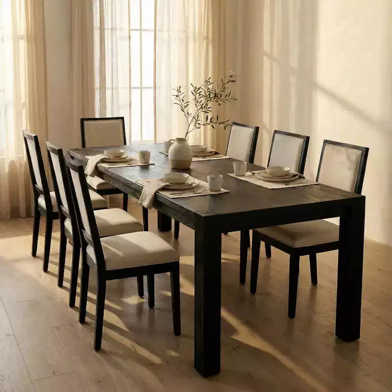 Set da pranzo moderno - Tavolo da 80 + 6 sedie imbottite, struttura in legno massello, capacità del tavolo 180 kg, facile montaggio