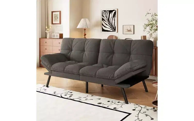 Divano Letto Futon Convertibile con Schienale Regolabile e Braccioli Rimovibili