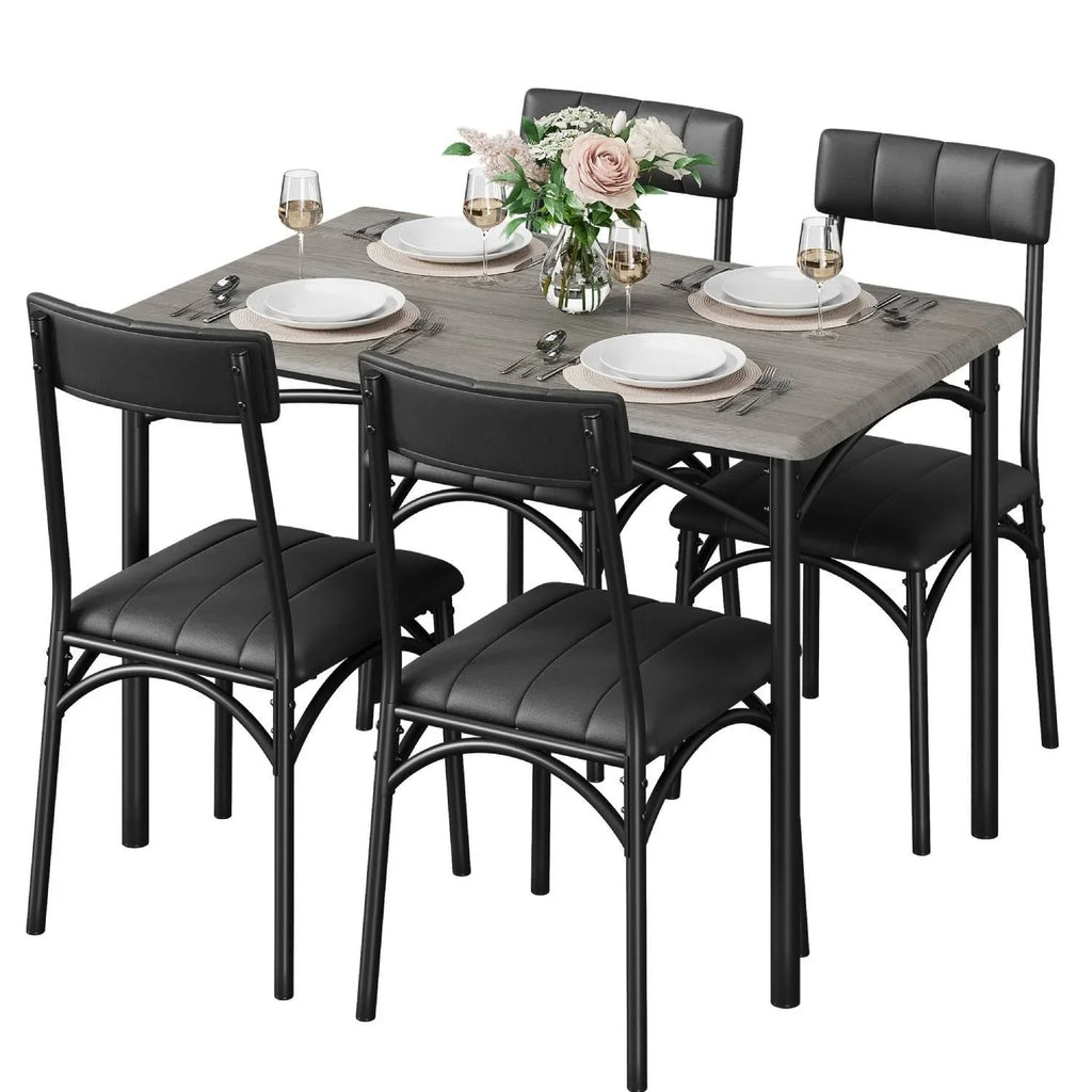 Set da pranzo rettangolare per 4 con sedie imbottite