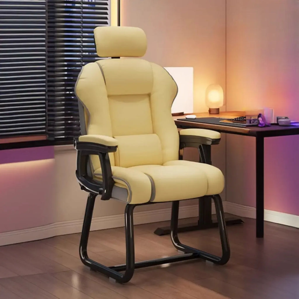 Sedia direzionale ergonomica in pelle gialla con schienale alto