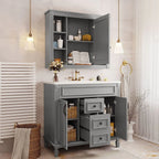 Mobile bagno moderno da 90 cm con lavabo integrato e specchiera, 2 ante e 2 cassetti