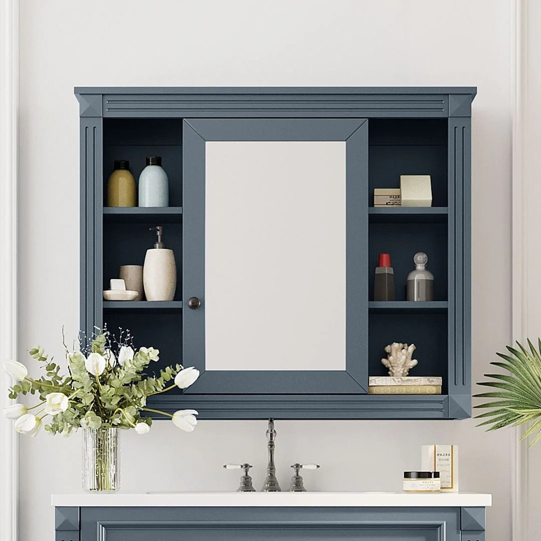 Mobile bagno moderno da 90 cm con lavabo integrato e specchiera, 2 ante e 2 cassetti