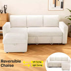 Divano letto estraibile 2 in 1 con chaise longue contenitore, divano sezionale in ciniglia con porte USB per soggiorno