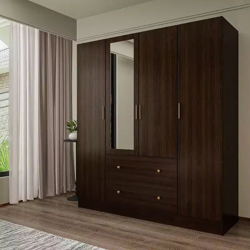 Armadio Hitow con 2 cassetti grandi, zona appendiabiti centrale con specchio, stile minimalista