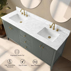 Mobile lavabo doppio Vanity Art 72 per bagno, con top in marmo tecnico