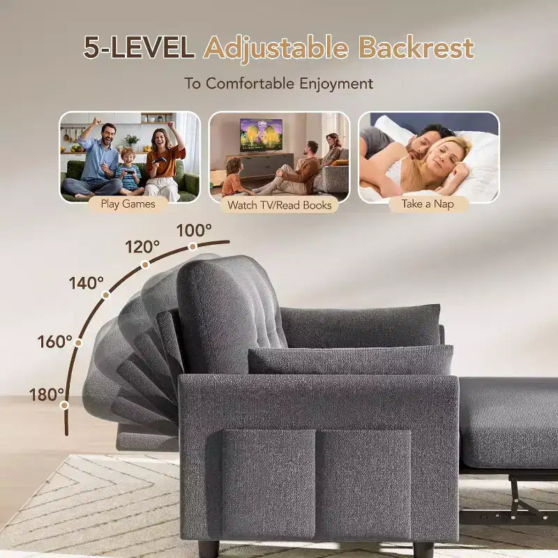 Dyonery Divano Letto Convertibile 3-in-1, Divano Letto Estraibile con Tasca Laterale e Schienale Regolabile, Montaggio Senza Attrezzi, Divanetto Pieghevole