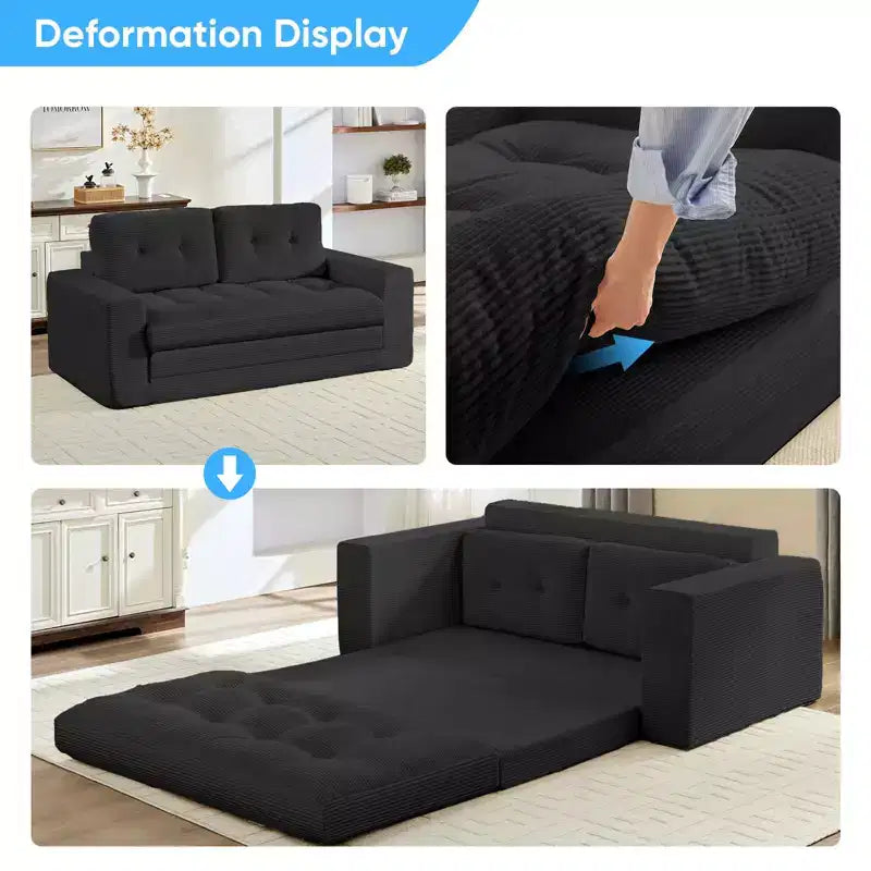 Mjkone Divano Letto Futon Convertibile 2-in-1 da 180 cm, in Tessuto a Coste, Pieghevole con Bottoni Trapuntati, Salvaspazio