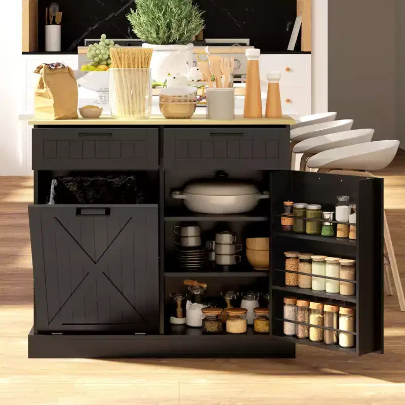 HOMCOM Mobiletto Pattumiera Inclinabile con Cassetti, Mobile Contenitore da Cucina Stile Farmhouse con Pattumiera Nascosta