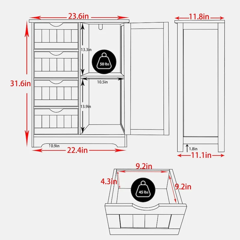 Mobiletto contenitore da bagno VEIKOUS con 4 cassetti