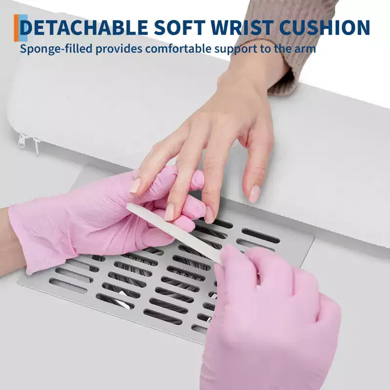 Tavolo per manicure da 42'' per tecnico unghie con raccoglitore di polvere e poggia polso, scrivania per unghie con armadietto verticale estraibile, 1 mobiletto contenitore, 2 cassetti