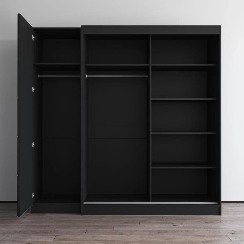Armadio a 2 ante con specchio, frontale in vetro, 2 persone (grigio / nero / bianco)