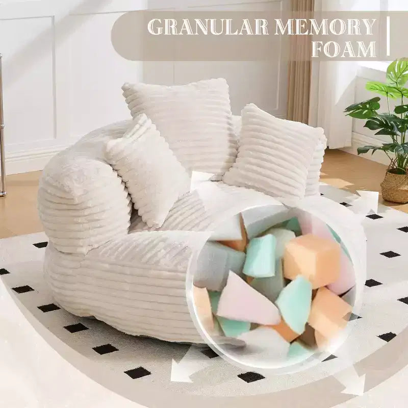 Pouf Divano per Adulti e Bambini, Poltrona Sacco Oversize in Corduroy con 3 Cuscini e Braccioli per Soggiorno e Camera da Letto