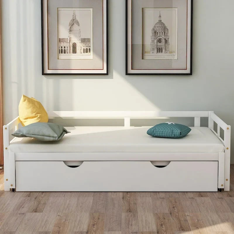 Letto a giorno estensibile con letto estraibile, Letto a giorno in legno con letto estraibile