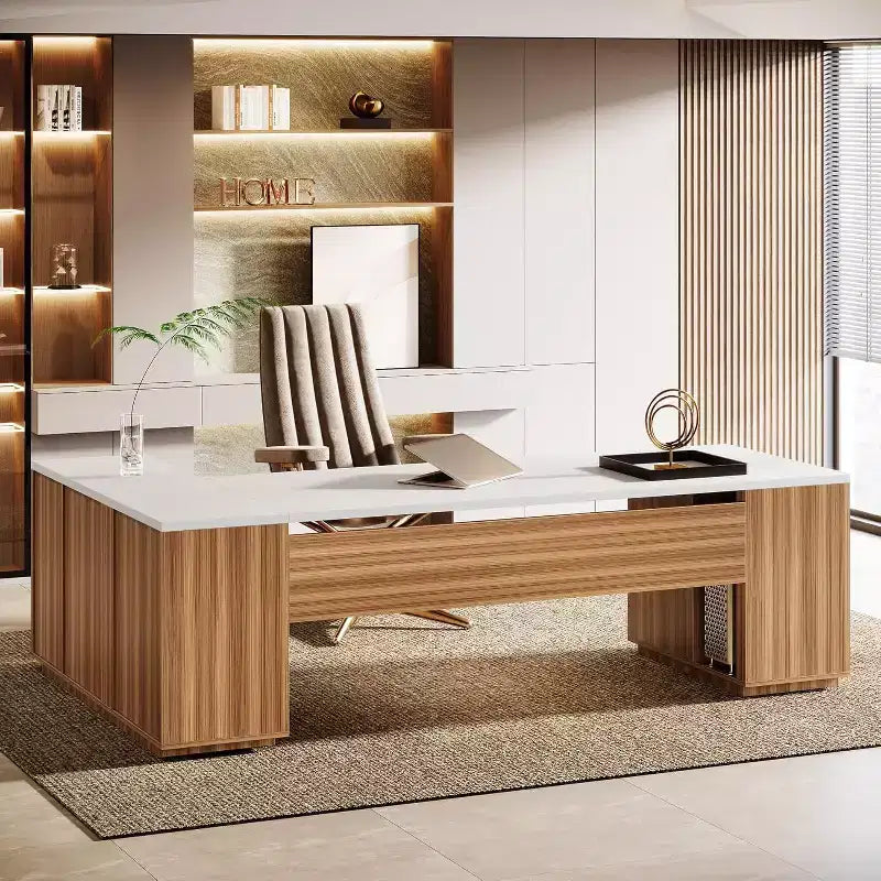 Scrivania direzionale a L Lantine 85,8, scrivania da computer da ufficio extra large con cassetti portadocumenti per l'home office
