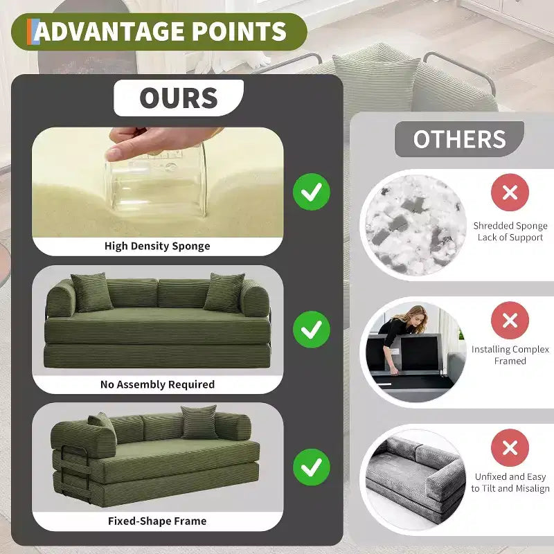 Divano Letto Convertibile 2 in 1, comodo Divano Letto Pieghevole in Corduroy con Seduta Profonda e Braccioli Ampi, Divano Senza Struttura, per Soggiorno, Appartamenti