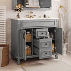 Mobile bagno moderno da 90 cm con lavabo integrato e specchiera, 2 ante e 2 cassetti