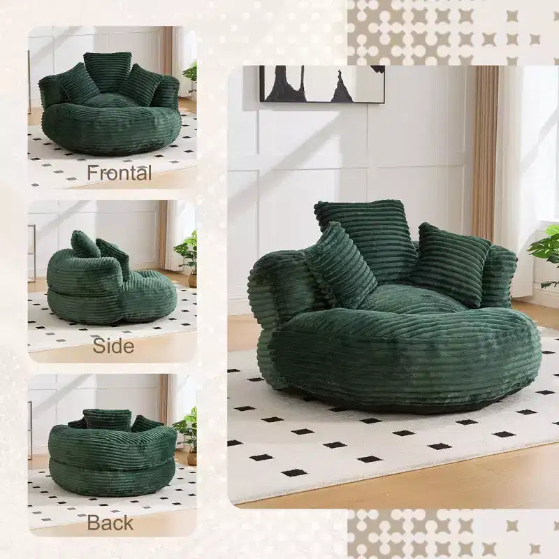 Pouf Divano per Adulti e Bambini, Poltrona Sacco Oversize in Corduroy con 3 Cuscini e Braccioli per Soggiorno e Camera da Letto