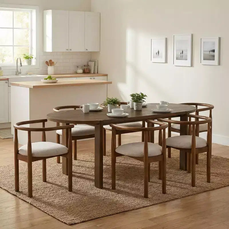 Set da pranzo ovale da 7 pezzi, set da pranzo per 6 persone, set da cucina grande da 180 cm con 6 sedie da pranzo imbottite, noce - Christopher Knight Home