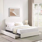 Letto matrimoniale moderno imbottito in bouclé con cassetti contenitori