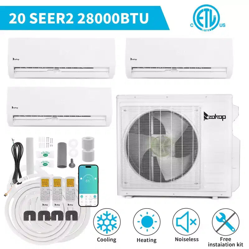 Condizionatore d'aria mini split Karl Home 3 zone 28000 BTU 20 SEER2 con pompa di calore (9K+9K+18K)