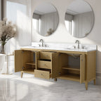 Mobile lavabo doppio Vanity Art 72 per bagno, con top in marmo tecnico