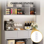 Mobile dispensa da cucina da 71 pollici, mobile credenza con luci a LED e prese di corrente, mobile buffet con supporto per microonde, ripiani regolabili