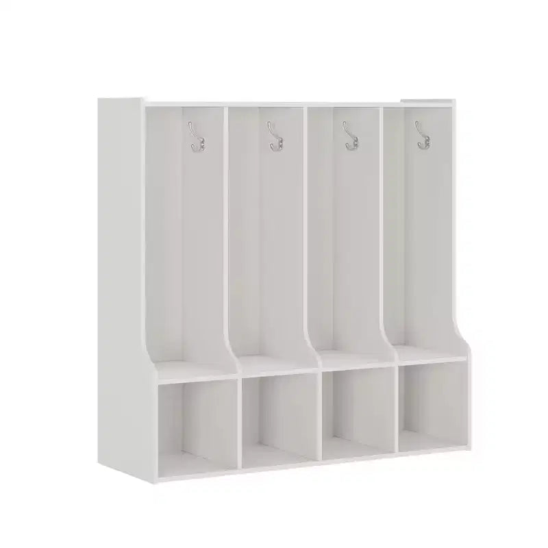 Armadietto a 4 scomparti marrone/bianco con 8 ganci, per bambini