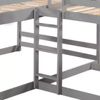 Letto a castello a L per 4 bambini, letto a castello quadruplo con scivolo, struttura in legno full e twin per cameretta dormitorio