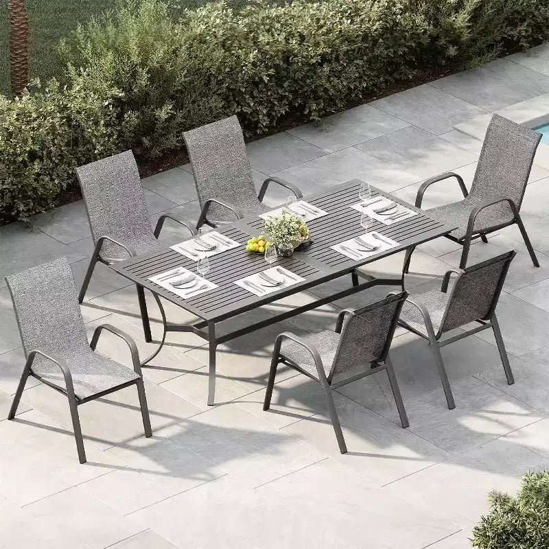 Sedie da patio, Set di 4/6 sedie da pranzo impilabili per esterni in textilene leggero per tutte le stagioni con braccioli per cortile, bordo piscina