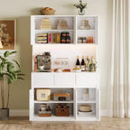 Mobile dispensa da cucina da 71 pollici, mobile credenza con luci a LED e prese di corrente, mobile buffet con supporto per microonde, ripiani regolabili