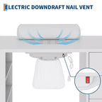 Tavolo per manicure da 42'' per tecnico unghie con raccoglitore di polvere e poggia polso, scrivania per unghie con armadietto verticale estraibile, 1 mobiletto contenitore, 2 cassetti