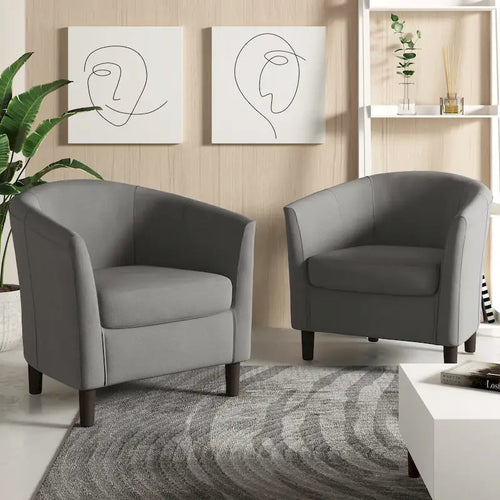 Set di 2 Poltrone Club con Braccioli in Lino a Botte Moderne