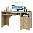 Bestier Scrivania per computer Smart 55", Scrivania in rovere con cassetti per documenti e presa di corrente, Scrivania direzionale con scomparti aperti e vassoio per tastiera