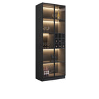 Mobile portabottiglie minimalista in legno nero con anta in vetro