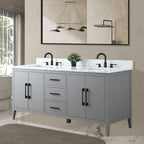 Mobile lavabo doppio Vanity Art 72 per bagno, con top in marmo tecnico