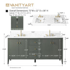 Mobile lavabo doppio Vanity Art 72 per bagno, con top in marmo tecnico