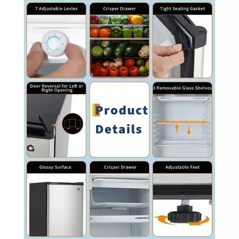 Mini Frigo da 4,5 Piedi Cubi con Congelatore, Frigorifero Compatto con Porta Reversibile, Termostato Regolabile ad Efficienza Energetica, Piccolo Frigo