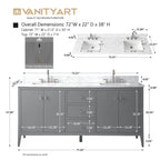 Mobile lavabo doppio Vanity Art 72 per bagno, con top in marmo tecnico