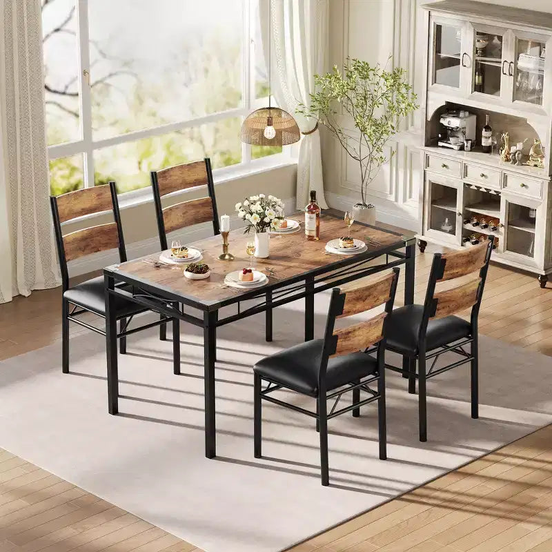 Set tavolo da pranzo per 4 persone, con 4 sedie imbottite, set tavolo da pranzo da 5 pezzi in legno con protezione angolare per cucina, appartamento, piccoli spazi
