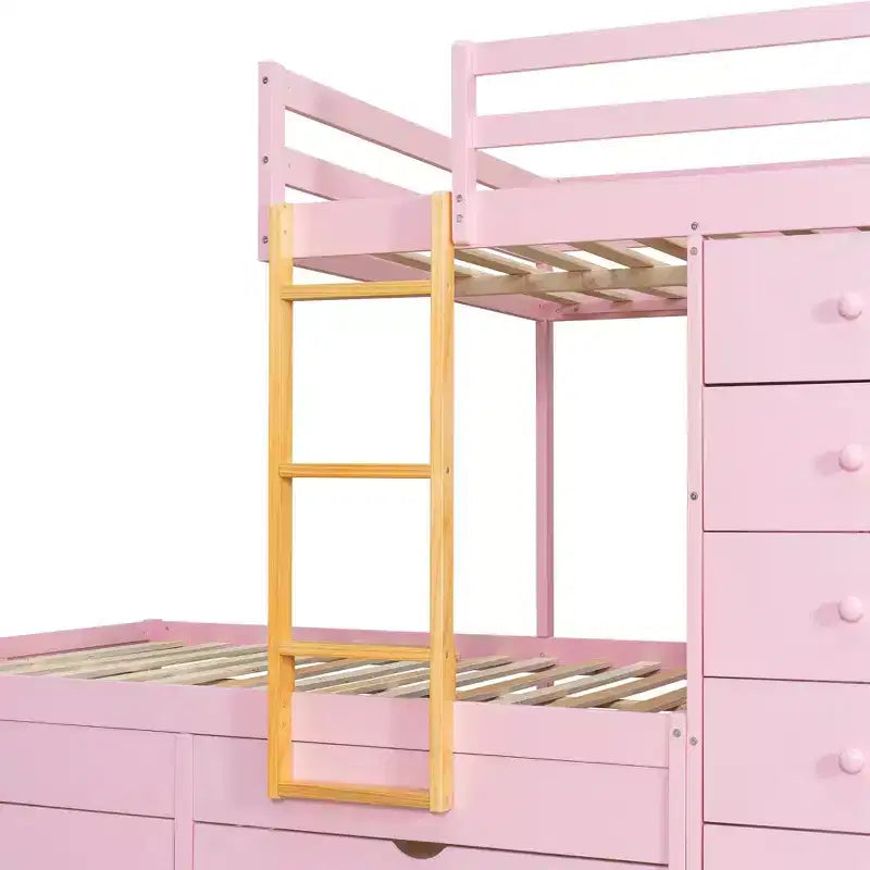 Letto a castello matrimoniale moderno con armadio integrato e 7 cassetti contenitore