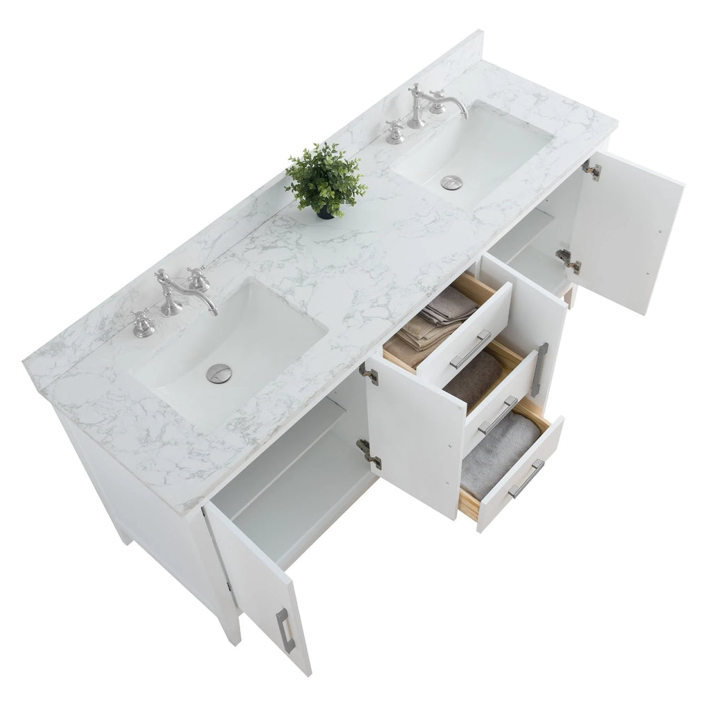 Mobile lavabo doppio Vanity Art 72 per bagno, con top in marmo tecnico