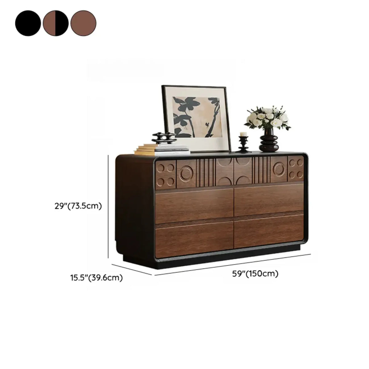 Comò in legno stile Art Déco con intagli geometrici