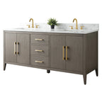 Mobile lavabo doppio Vanity Art 72 per bagno, con top in marmo tecnico