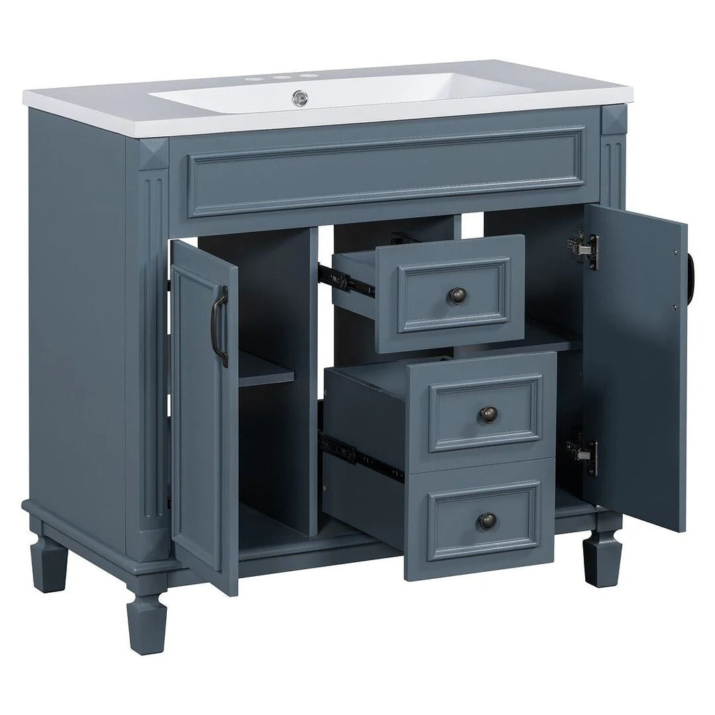 Mobile bagno moderno da 90 cm con lavabo integrato e specchiera, 2 ante e 2 cassetti