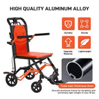 Sedia a rotelle da trasporto pieghevole ultraleggera, supporta 100 kg, telaio in alluminio da 8 kg, seduta da 41 cm, braccioli e poggiapiedi rimovibili, freno a mano bloccabile