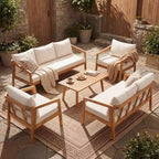 Christopher Knight Home Sunny Modern Set da 5 Pezzi con Sedute in Acacia, Tavolo Rettangolare a Doghe e 7 Posti a Sedere