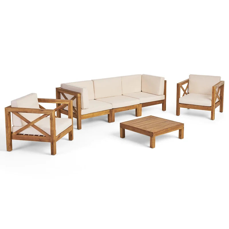 Set da conversazione Brava da 6 pezzi per esterni in legno di acacia di Christopher Knight Home